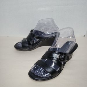 Italian Shoemakers Black open toe slip on strappy heeled sandal Size 8